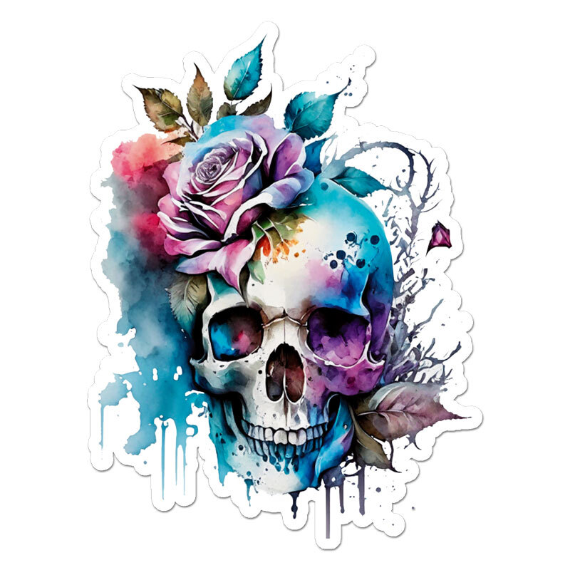 Skull Rose, Vinyl Decal Sticker, Indoor Outdoor, 3 Sizes, #11584