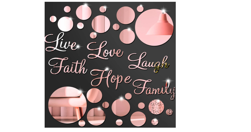 3D Mirror Wall Decor Acrylic Stickers DIY Faith Laugh Hope Love Family Rose Gold