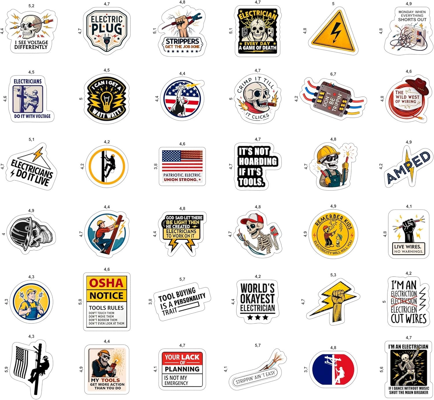 100Pcs Funny Electrician Stickers for Hard Hats, Waterbottle – Electrical Sticke