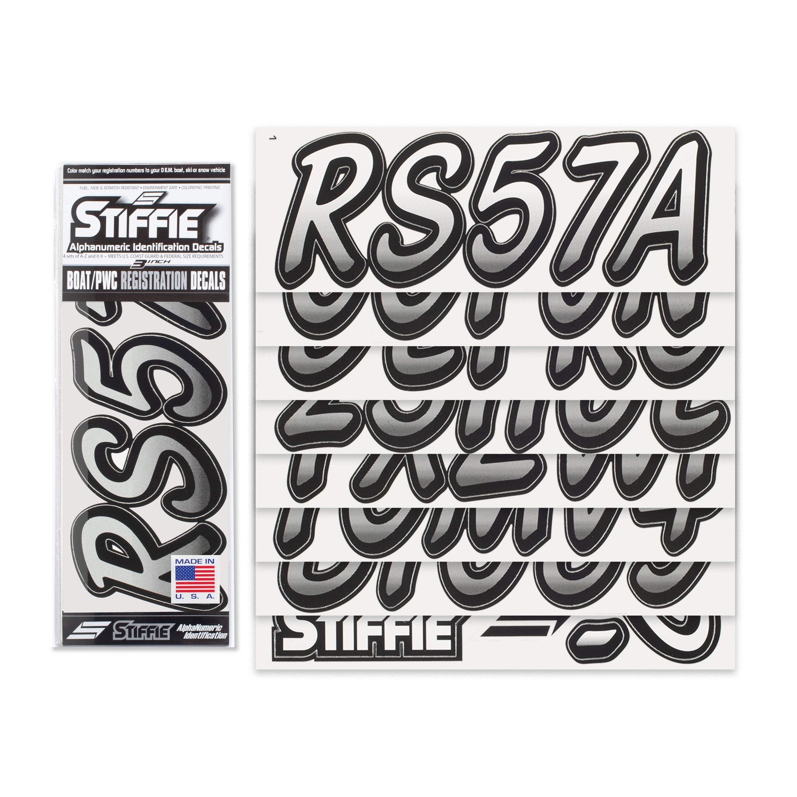 STIFFIE Whipline White/Black 3" Boat & PWC Registration Decals • Numbers Letters