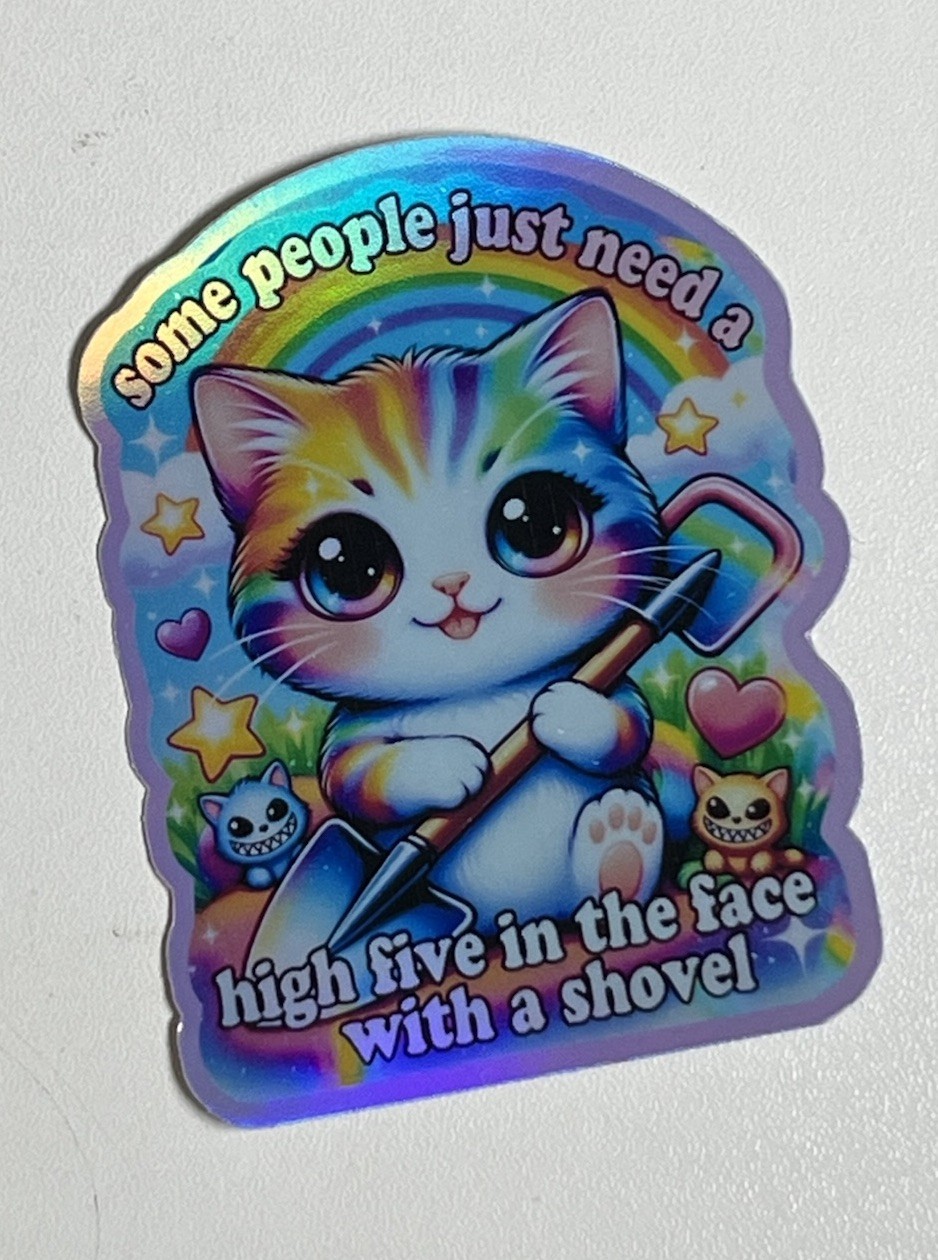Funny Rainbow Kitten Dark Humor Waterproof Holographic 3 Inch Sticker