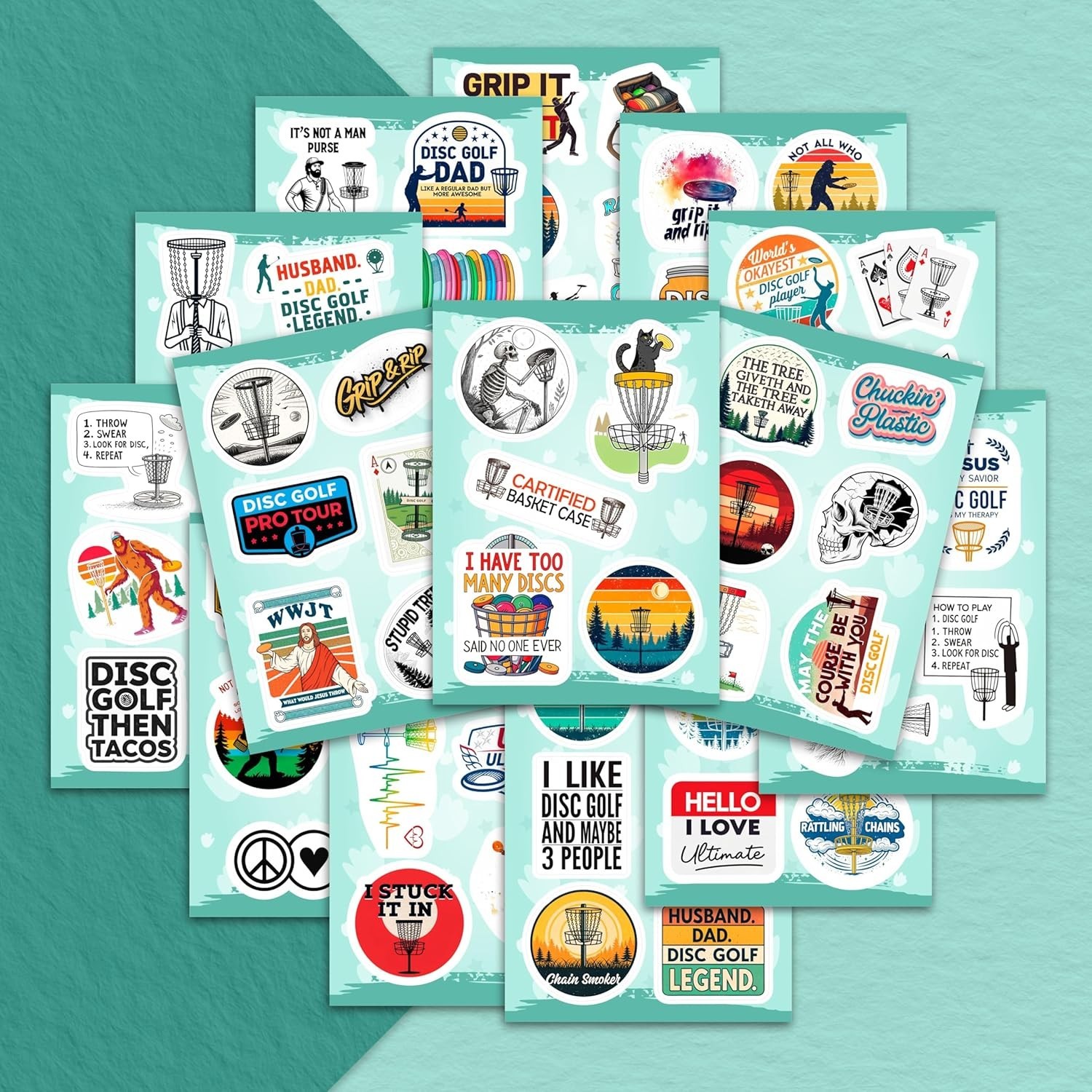 100Pcs Disc Golf Stickers Decals for Water Bottles – Disc Golf Gifts, Party Supp
