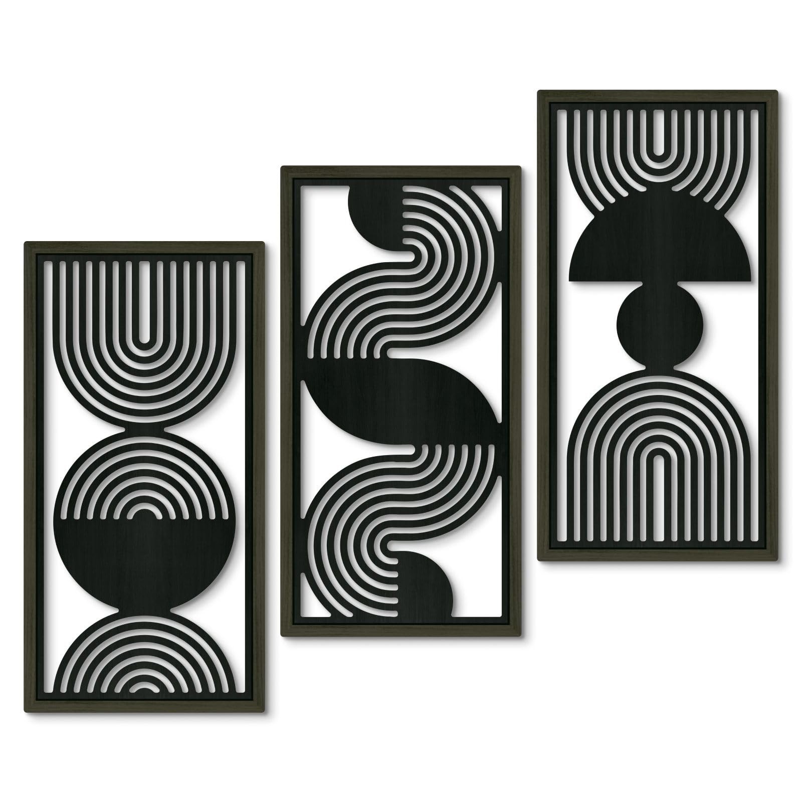 Putuo Decor Modern Minimalist Wall Art Set of 3, Black and Gray MDF Cut-Out G…