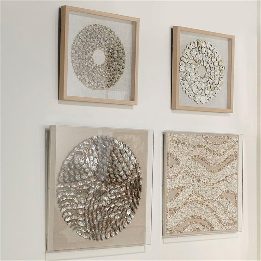 Maklaine Contemporary Shell-Patterned Framed Coastal Wall Art in White