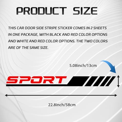 2PCS Sport Letter Car Trd Stickers Car Door Decals Sport Stickers Black & Red
