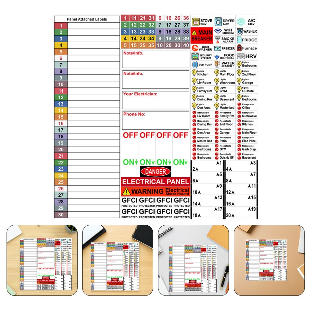 2 Sheet Electrical Box Label Panel Labels Sticker Labeling Breaker Stickers