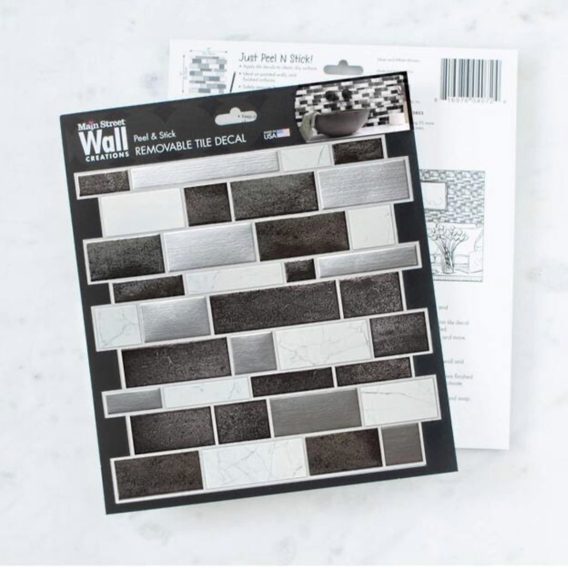 Main Street Wall Creations Wall Tile Decal Subway Glass Style 8"x8" – 18 PCS