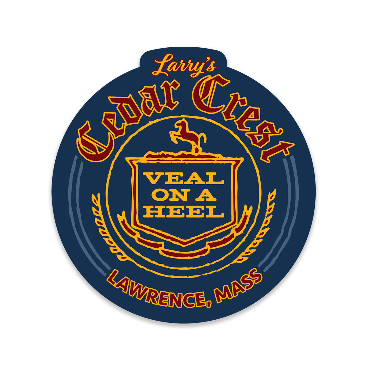 Vinyl Sticker; Larrys Cedar Crest Lawrence Massachusetts Die Cut Sticker