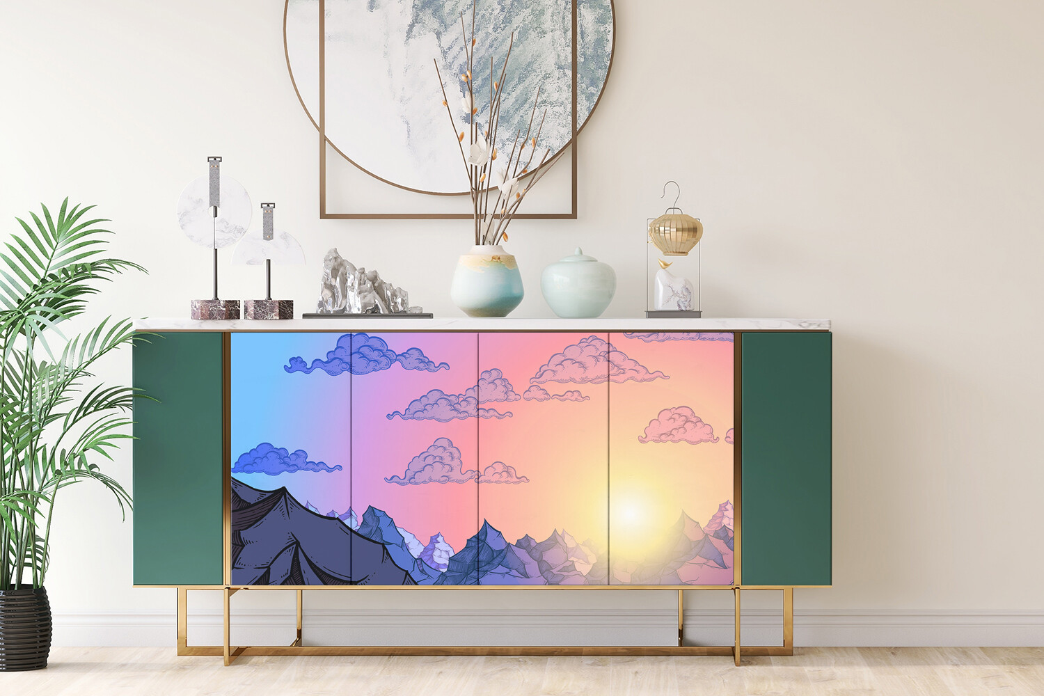Worktop Covering Stickers Self Adhesive Vinyl Wrap Cloud mountains 100×50