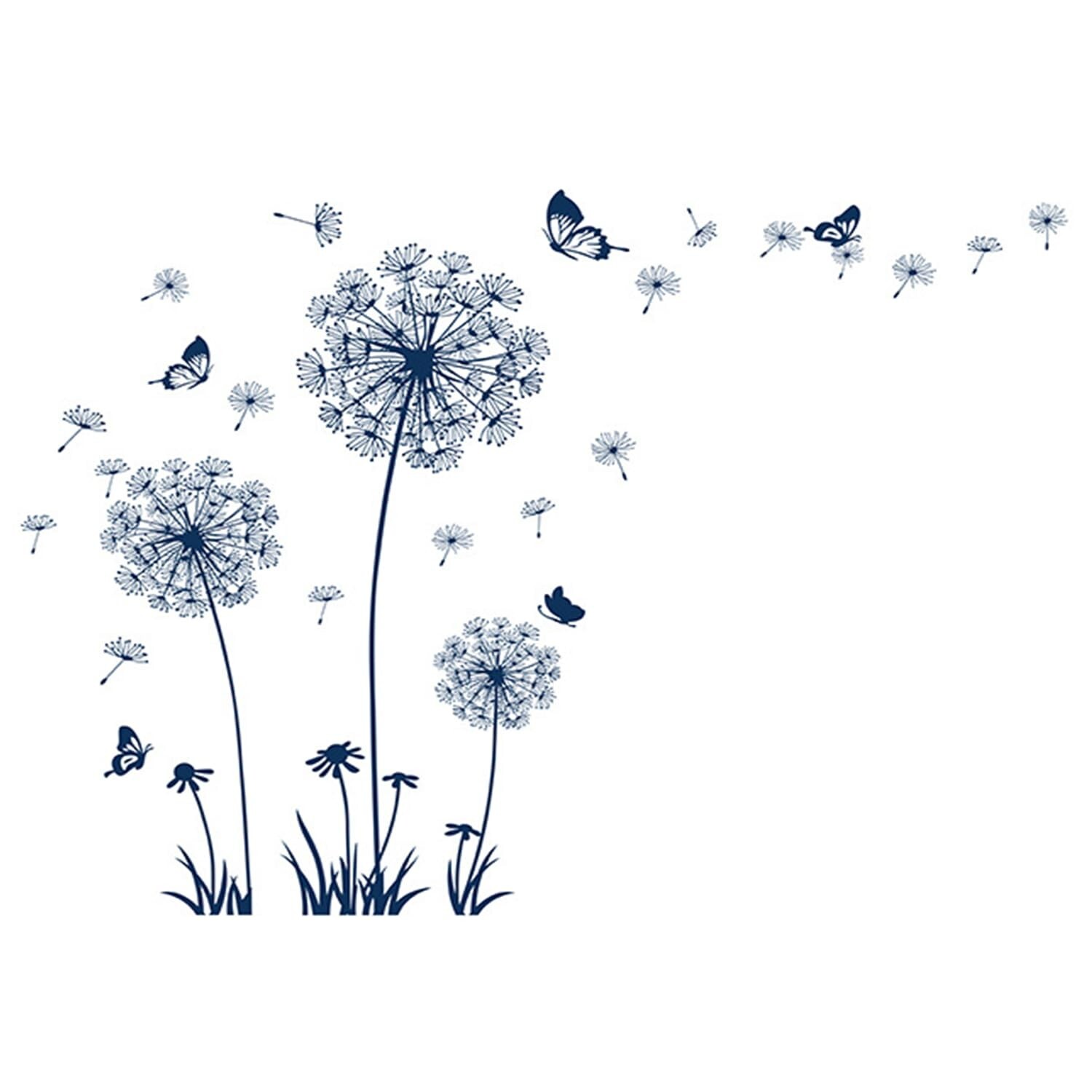 Dandelion Wall Decals Peel and Stick Dandelion Wall Stickers Blue Large Flora…