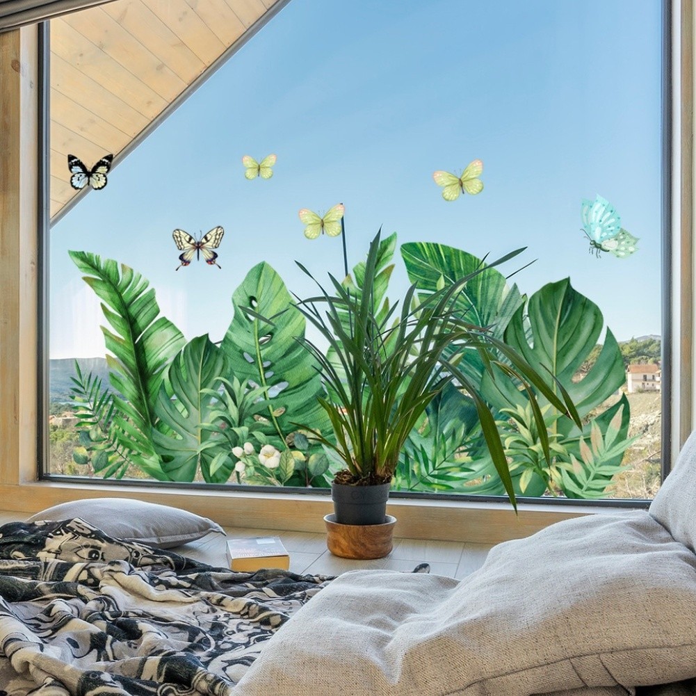 Green Tropical Butterfly Static Cling for Smooth Surfaces PVC 11.81×23.62in