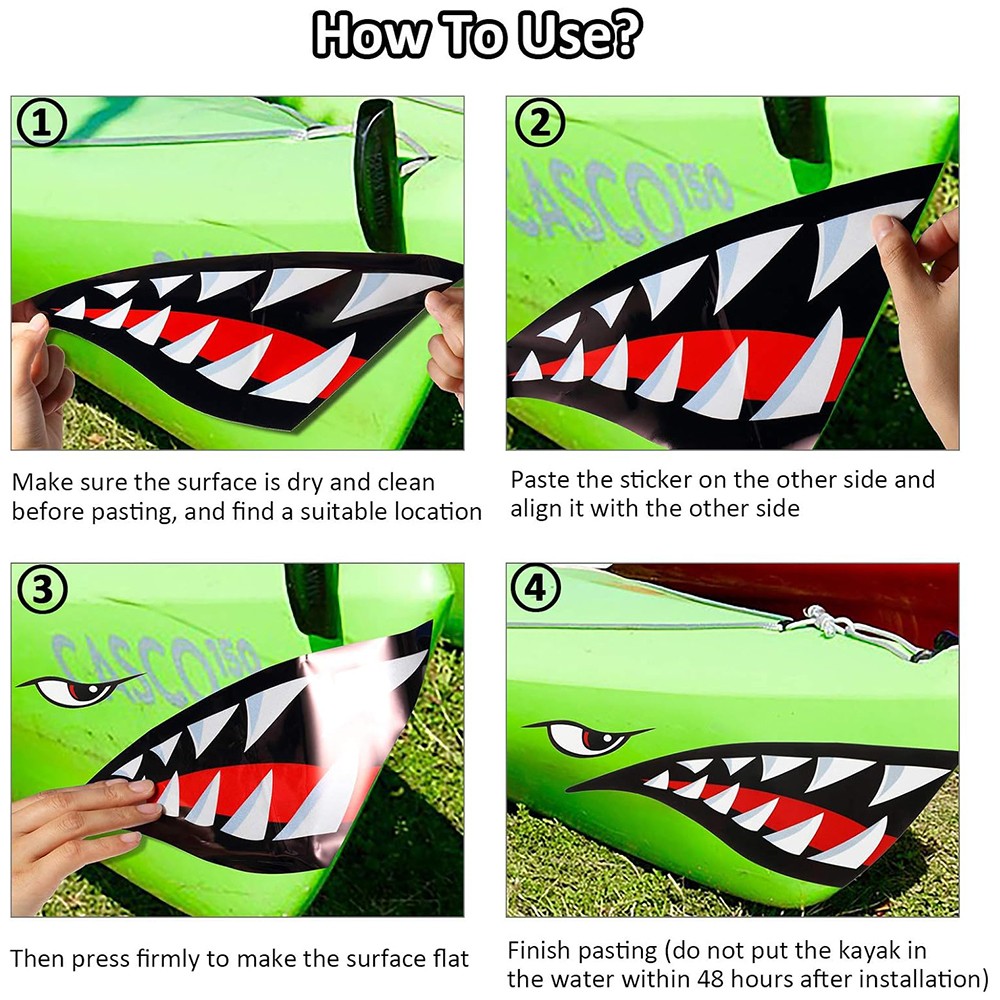 2 Shark Teeth Mouth Reflective Decals Graphics Sticker for Kayak Canoe Car Truck