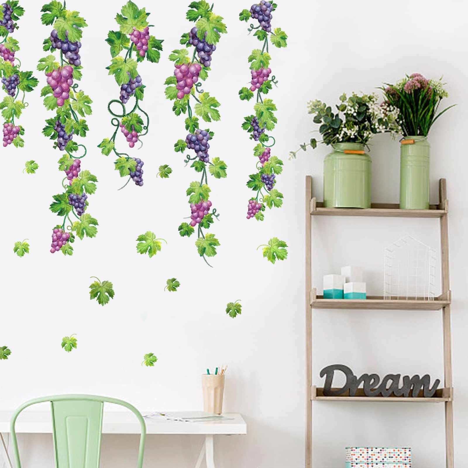 SUPERDANT Colorful Grapes Vine Wall Decor Grapes Fruits Wall Sticker Peel and…