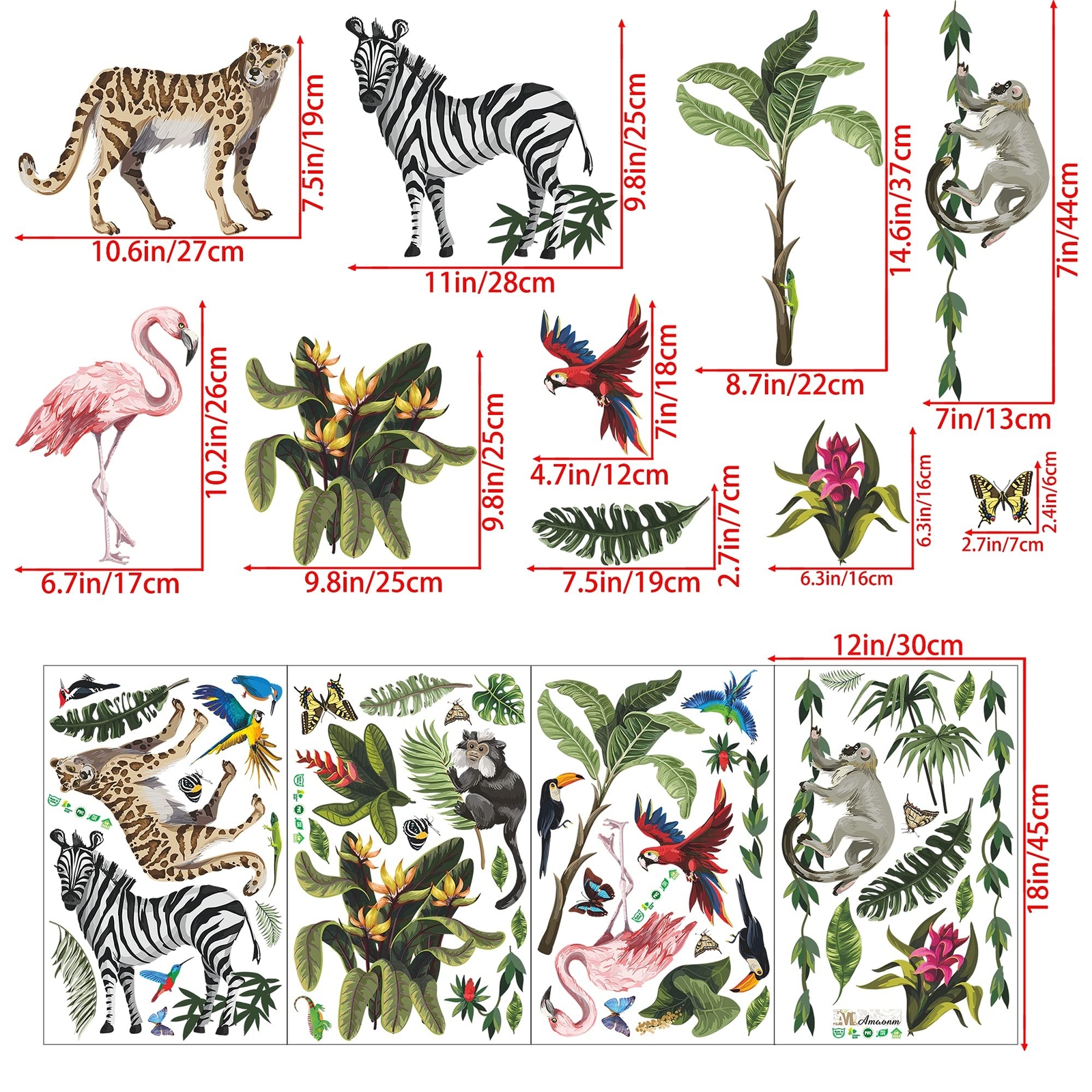 RW-4963 Creative Jungle Animals Wall Decals Wild Safari Animals Wall Stickers…