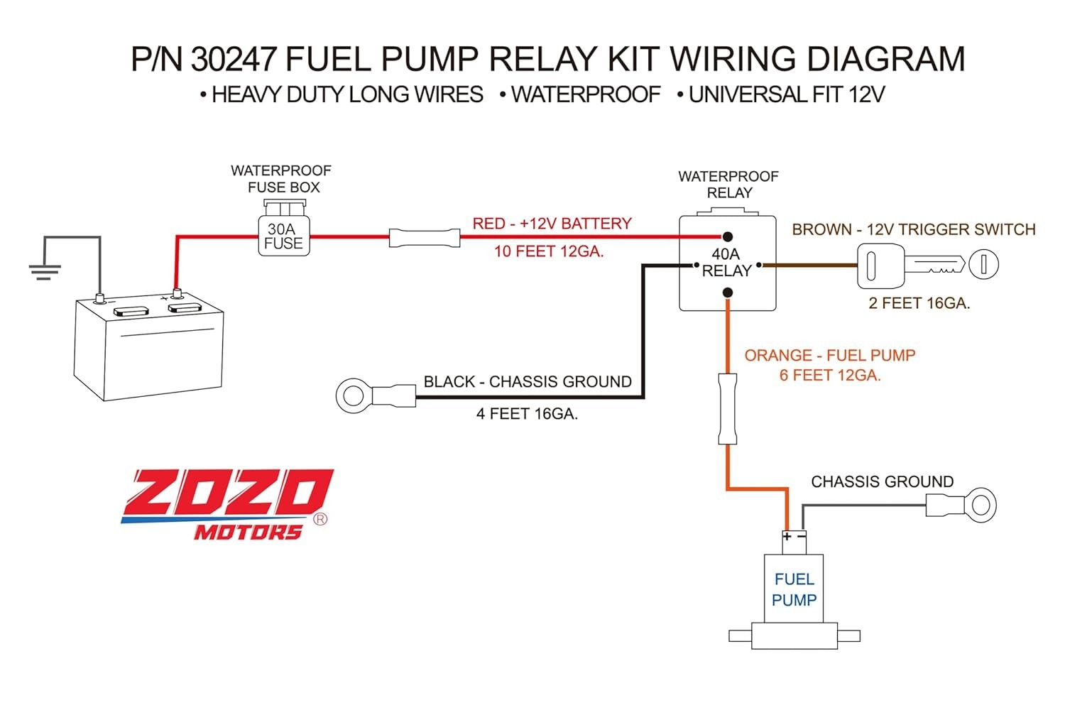 Electric Fuel Pump Relay Kit Waterproof 40 AMP Fuel Pump Wiring Harness Bypass