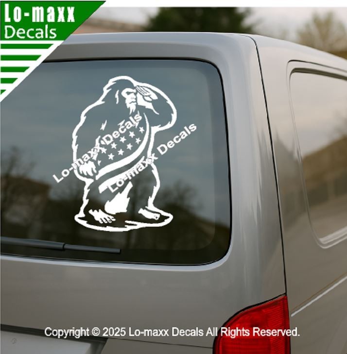Patriotic Bigfoot Decal American Freedom Flag Sasquatch Sticker USA Vinyl Art