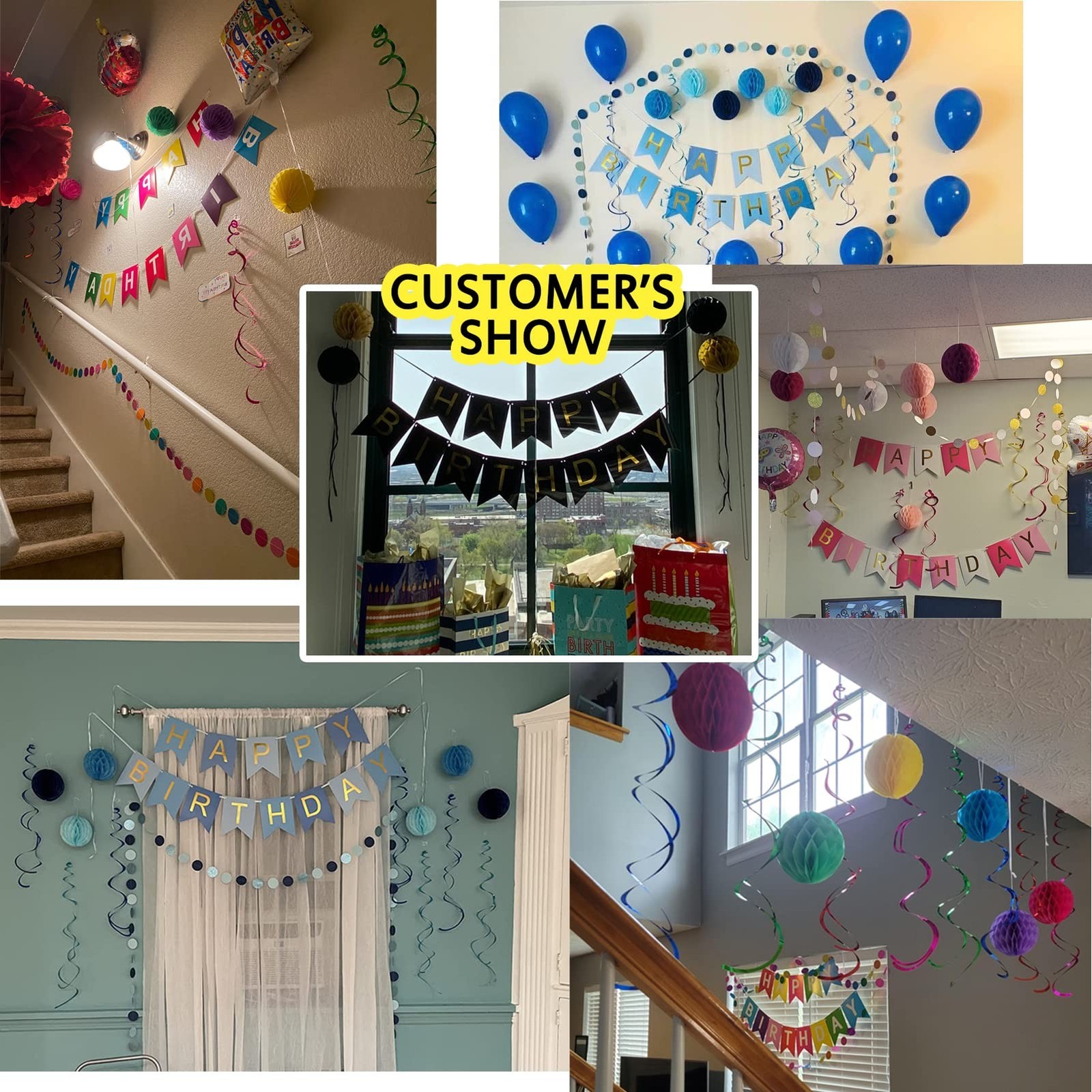 Happy Birthday Banner, Rainbow Birthday Banner, 6 Honeycomb Balls, 8 Metallic…