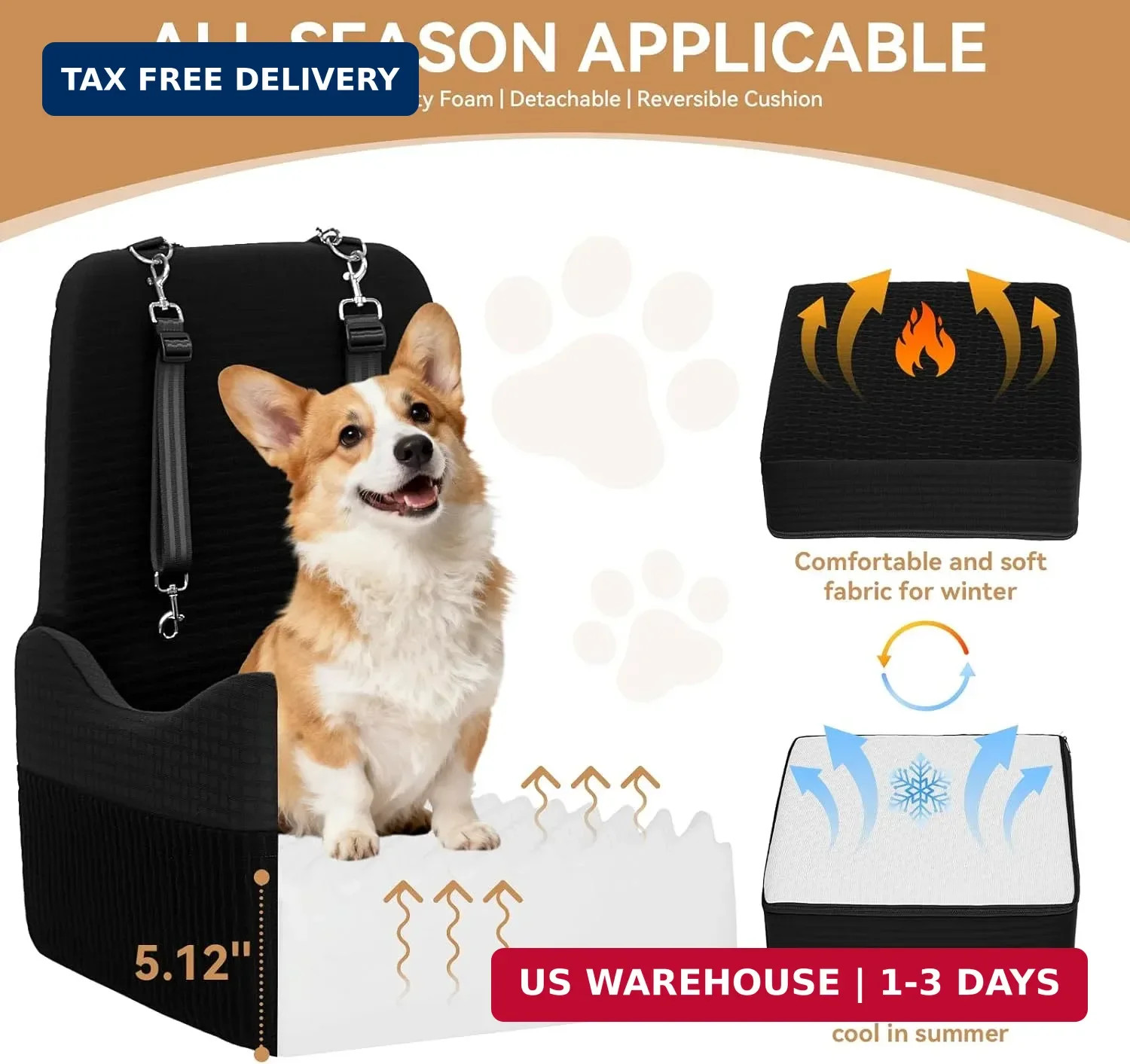 Dog Booster Car Seat for Small/Medium Dogs up to 35 lbs 5" Memory Foam Pet Seat