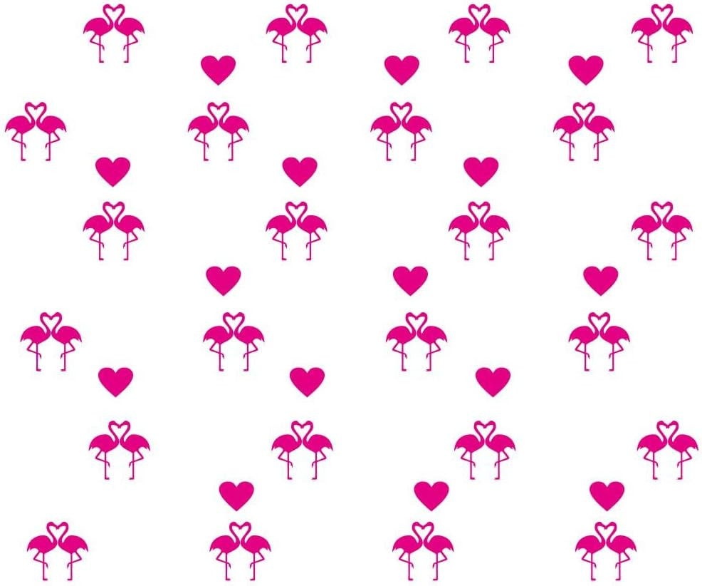 Flamingo Wall Stickers Set – 24 Removable PVC Decals with Silhouette and Hearts
