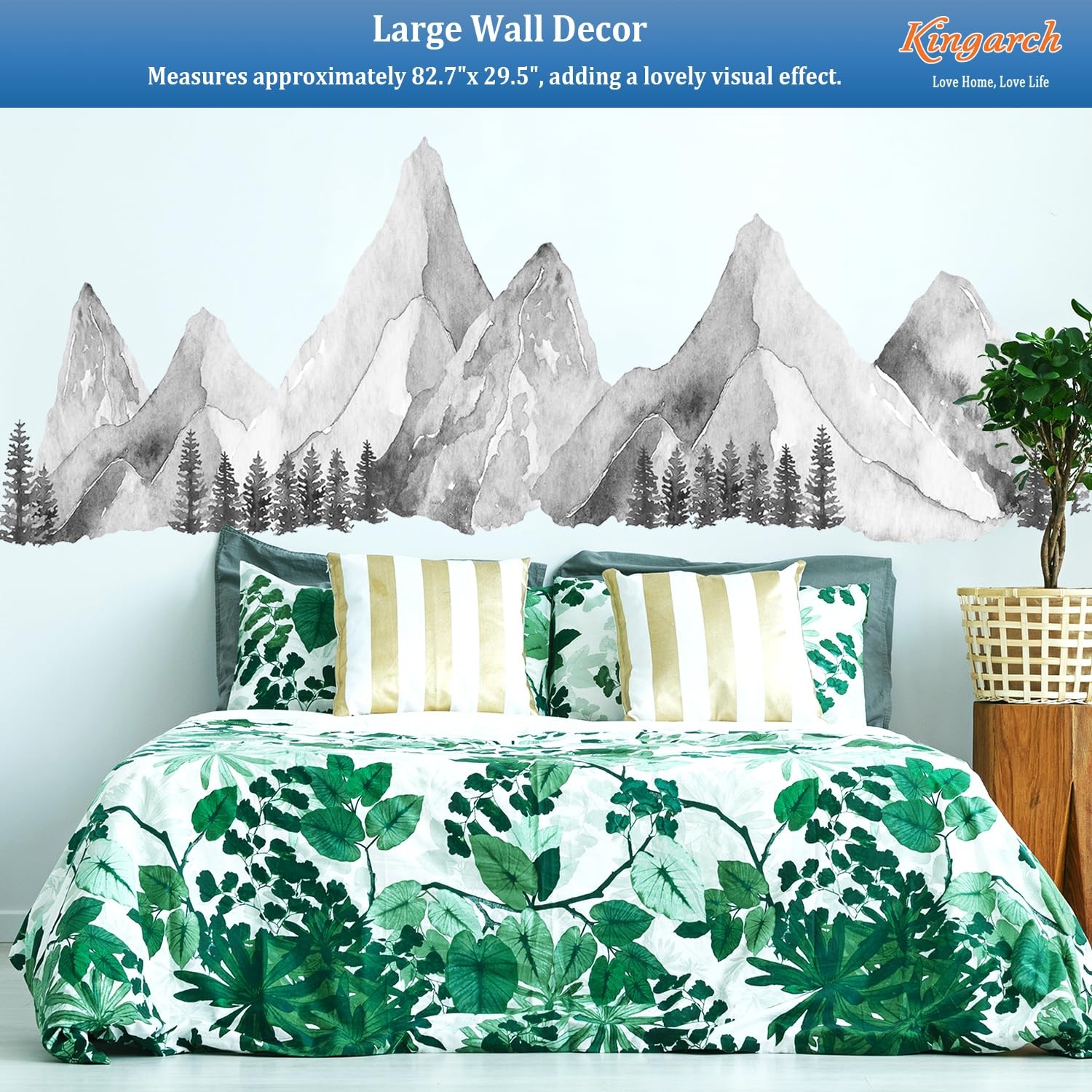Large Mountain Wall Decals, Gray Pine Tree Peel and Stick Vinyl Wall Stickers…