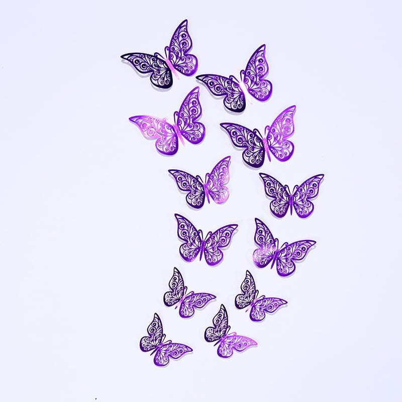 3D Butterfly Wall Decor 48 Pcs 3 Sizes,Purple Butterfly Decorations for Birthday
