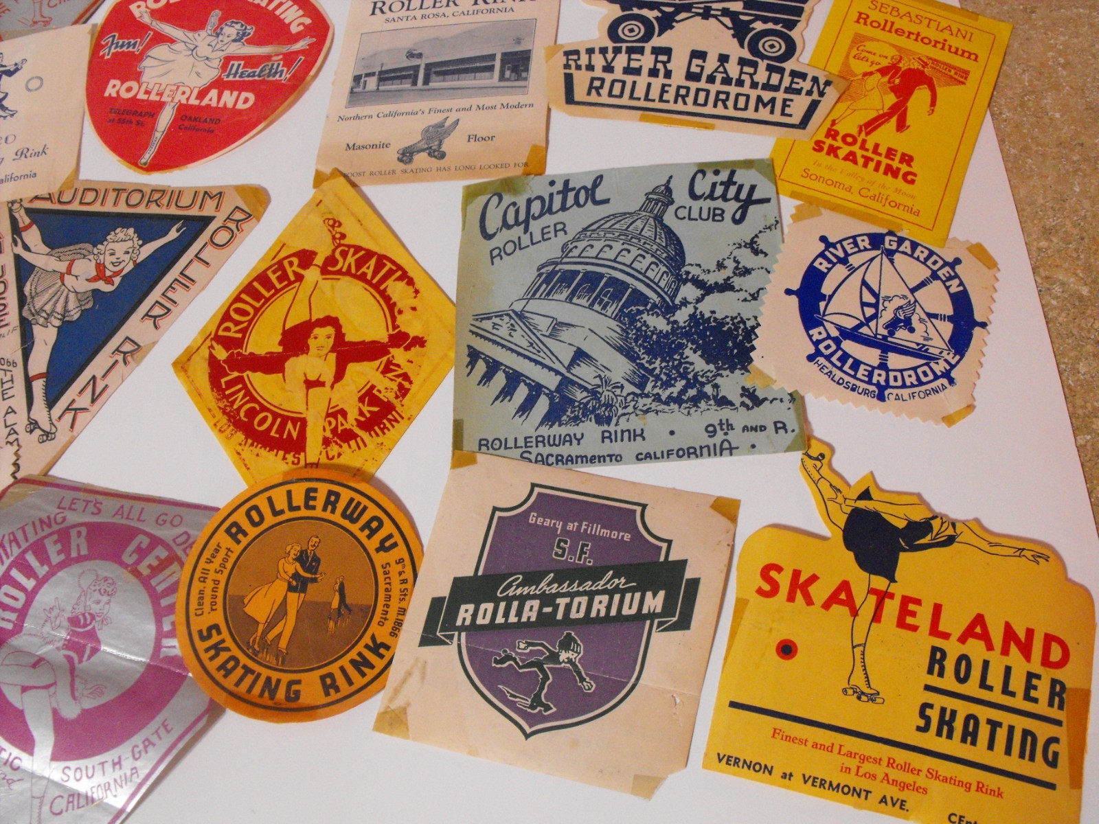 Lot of 27 Vintage Original Roller Skating Rink Decal Stickers ~ California CA