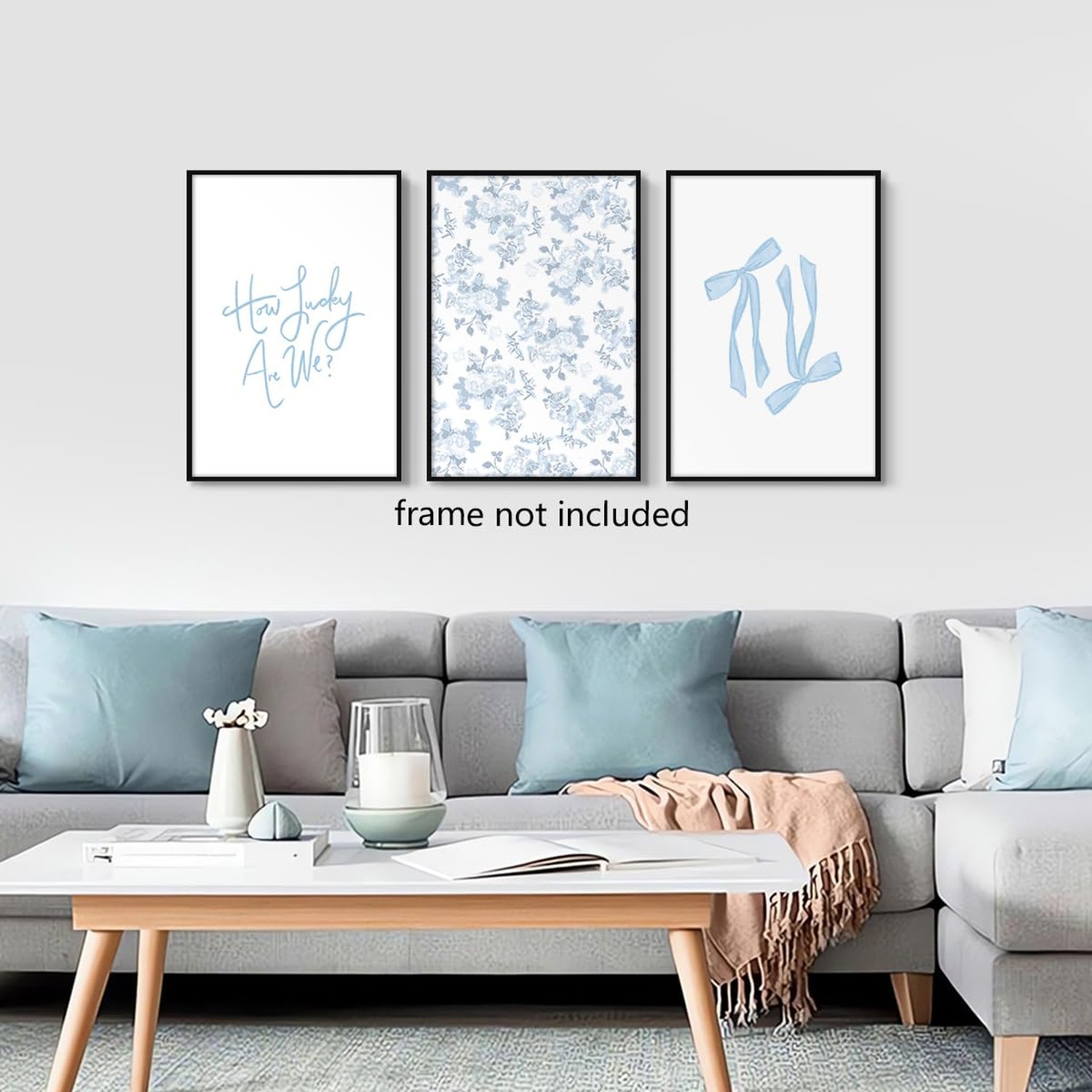 Nanxiwofee How Lucky Are We Art Canvas, Set of 3 Light Blue Aesthetic Posters…