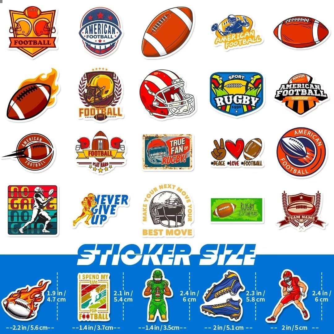 Football Stickers for Kids Teens Adults, 100PCS Vinyl Waterproof Football Spo…