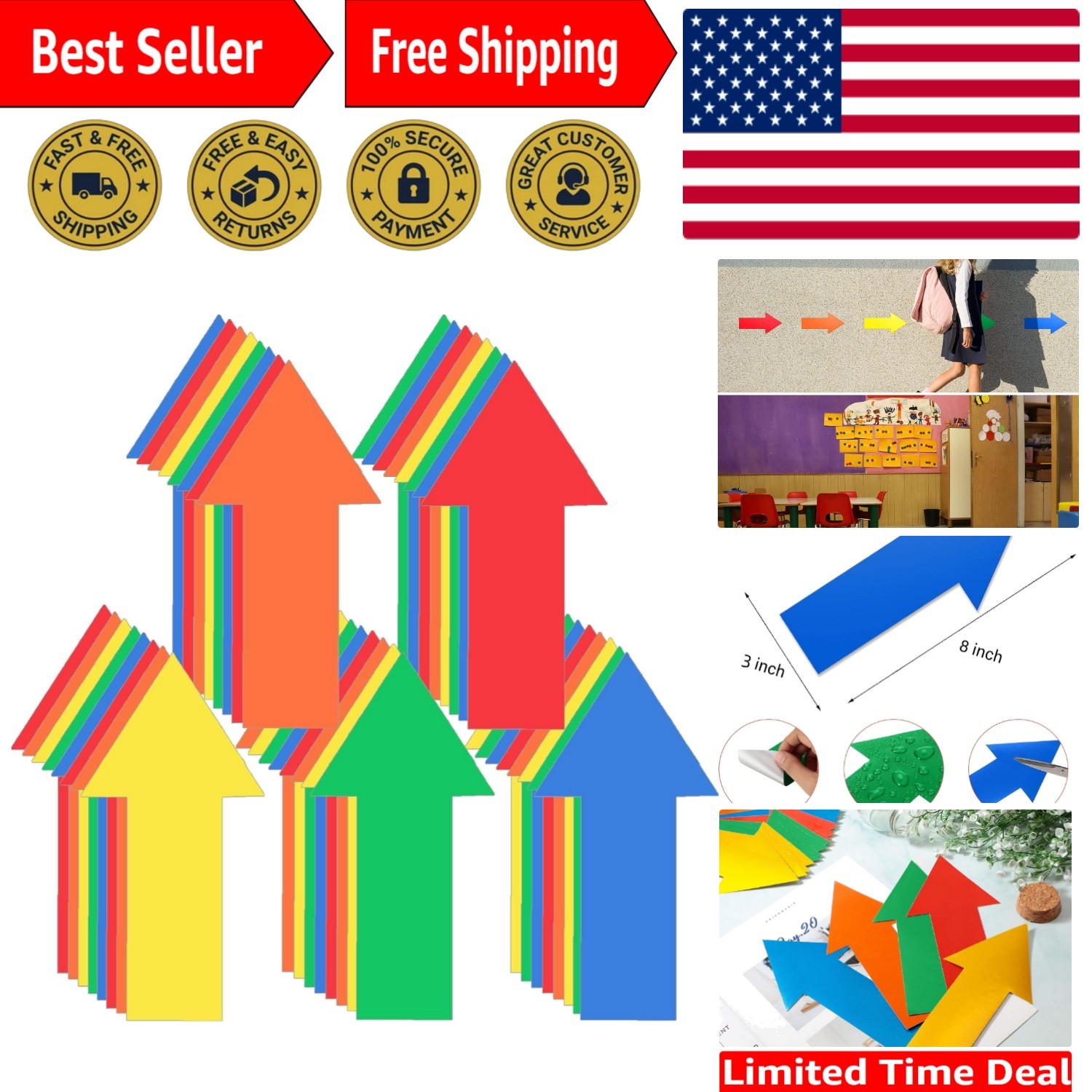 40 Colorful Directional Arrow Floor Decals – Waterproof & Removable Signage