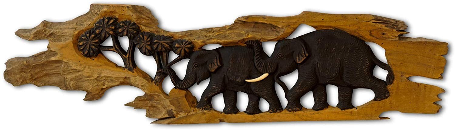 Wall Picture Thai Elephant Carving Wall Decoration Teak Wood Relief Thailand