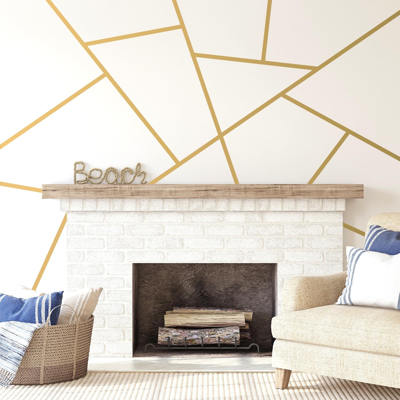 Metalic Gold Large Vinyl Modern Line Wall Decals, Peel and Stick Removable Ge…