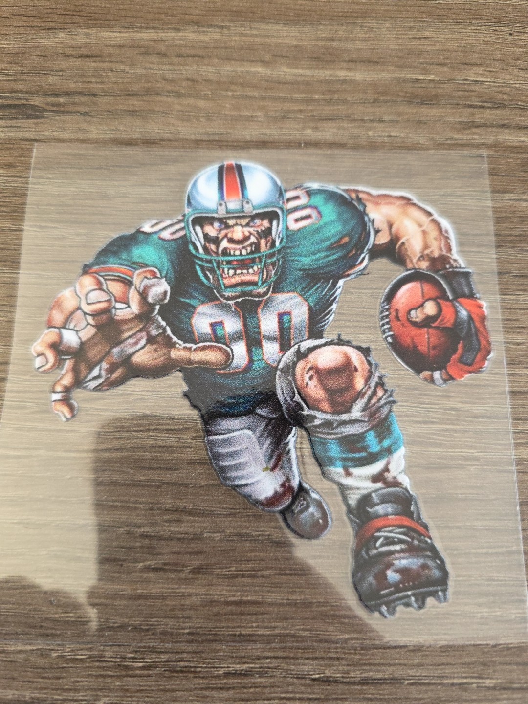 Miami Dolphins Running Football Player Raised UV DTF Decal Color 4in X 4in
