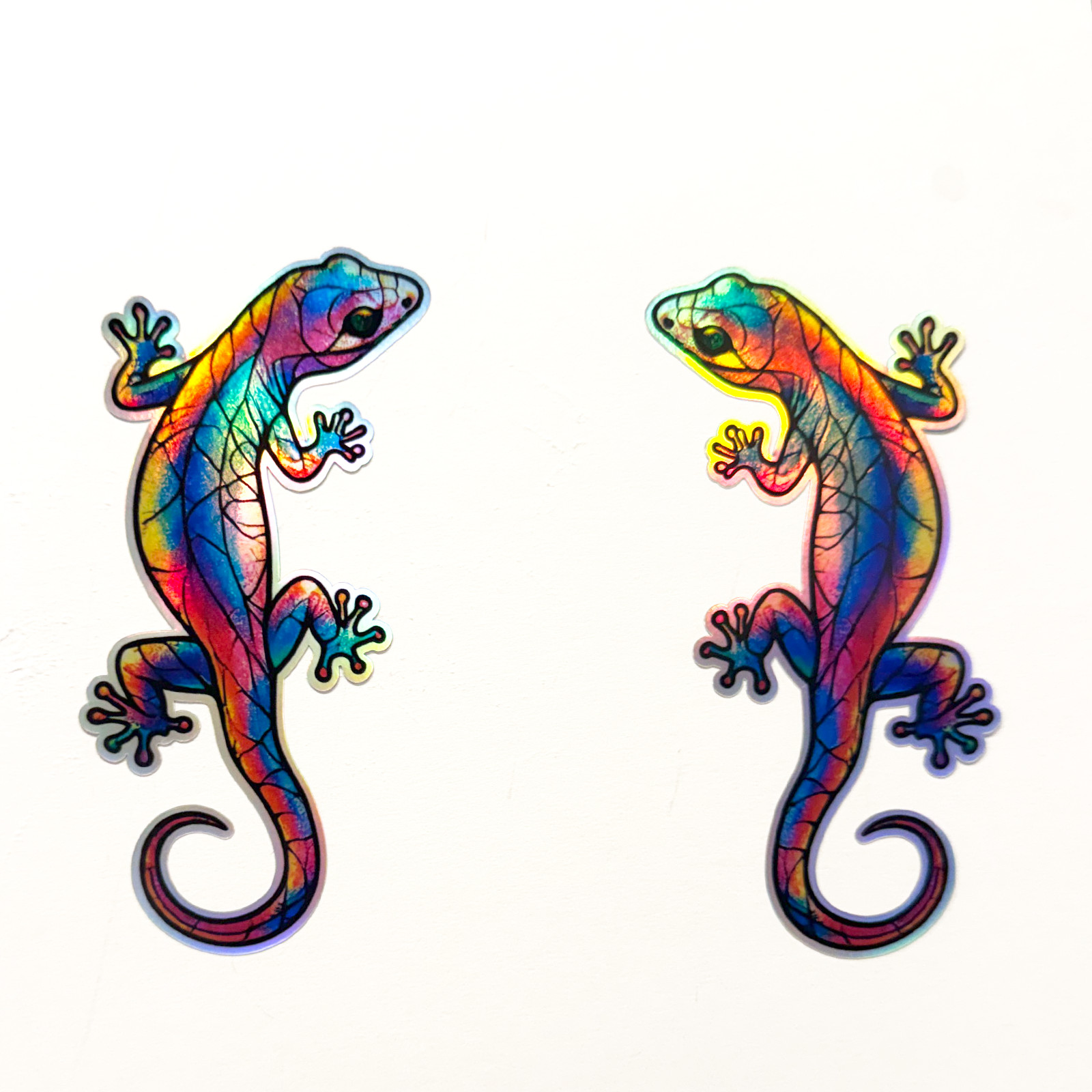 Rainbow Gecko Vinyl Sticker 2-Pack 4.8×2.5 Holographic Lizard Nature Art Decal