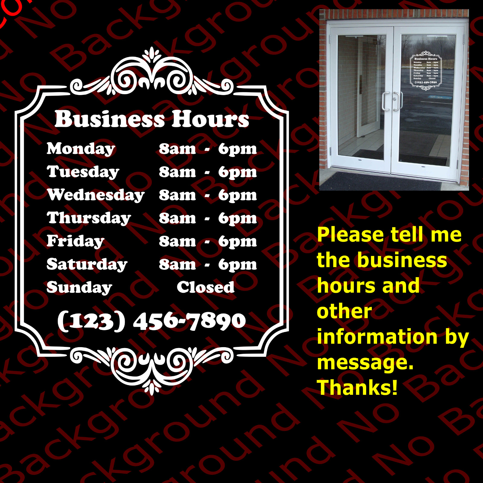 Custom Store BUSINESS Open Hours Vinyl Window Decal Sign Glass Door BS010