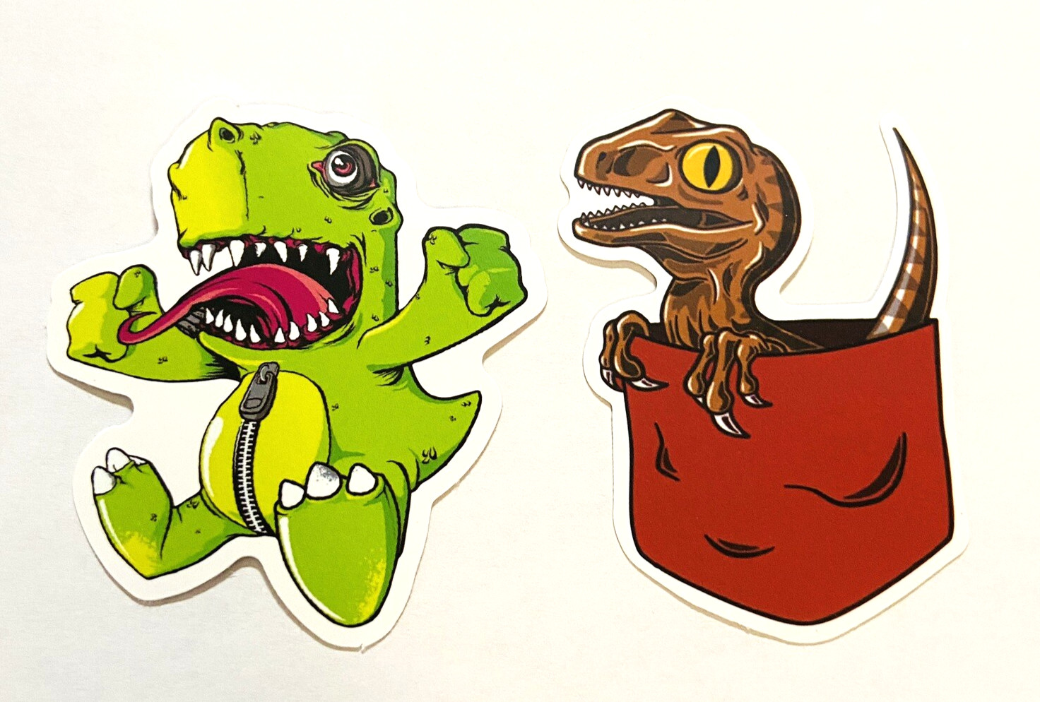 Baby Dinosaurs Decals Stickers Green Brown Zipper Pocket Set of 2 NEW!