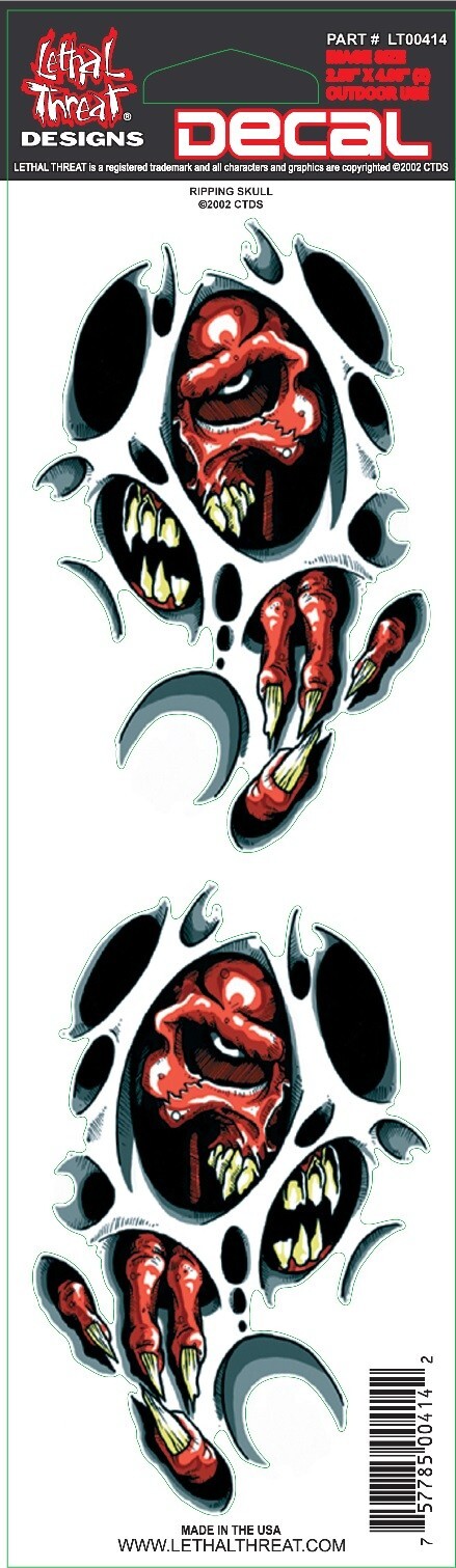 NEW LETHAL THREAT RIPPING SKULL STICKER 3"x10" LT00414