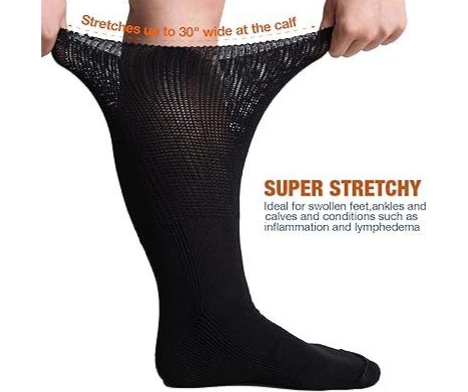 Extra Width Socks for Swollen Feet-4 Pairs One Size, Black