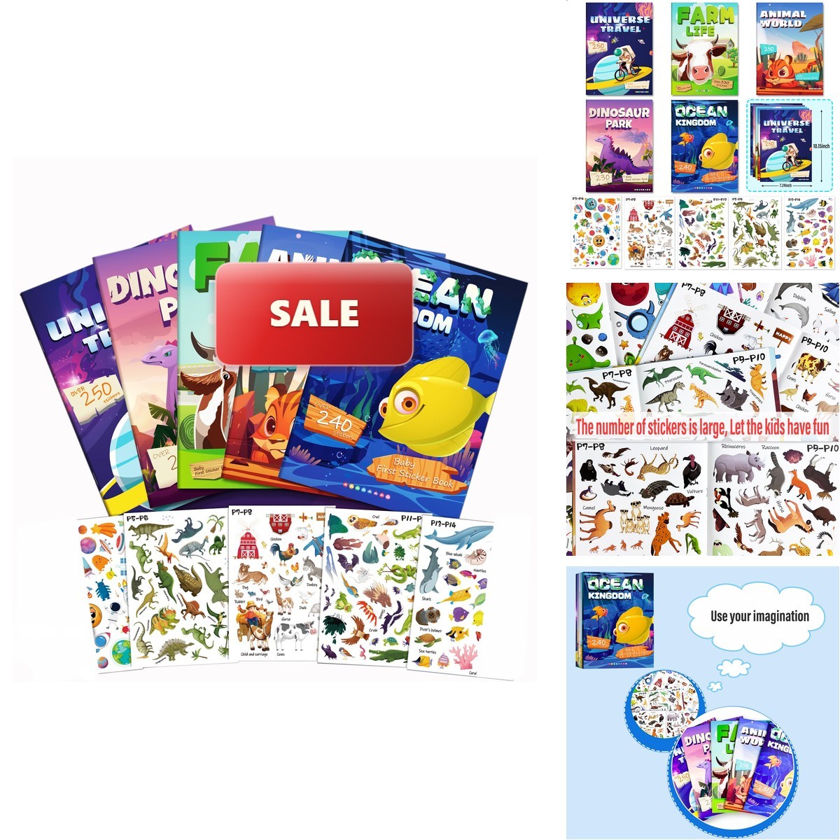 Yakison Sticker Book Kids, Set 5, 1310+ Dinosaure Animal Stickers & 40 Scenes
