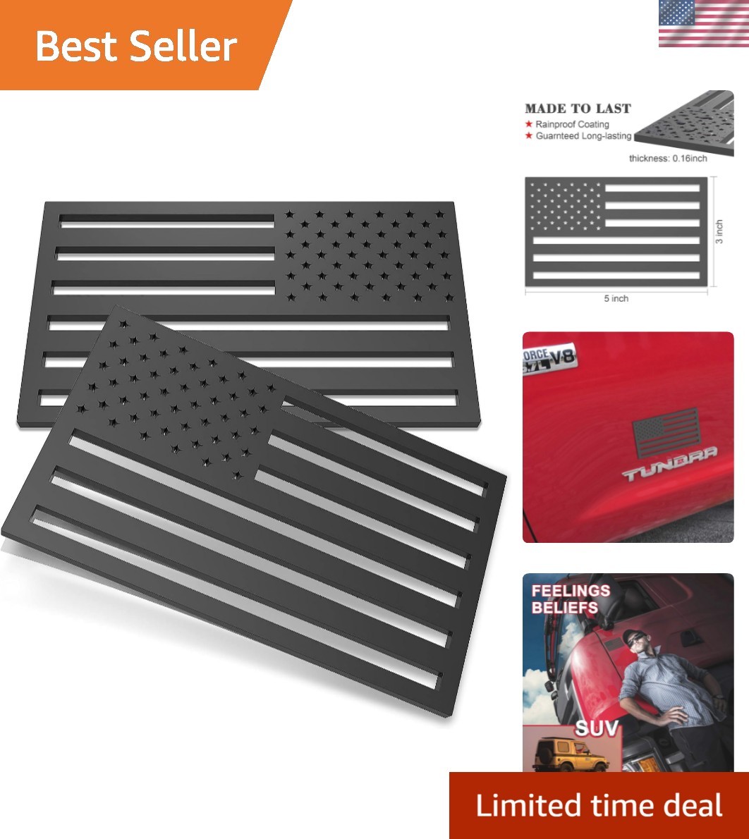 2 Pack 3D American Flag Sticker, 4mm Thickness Acrylic Cut-Out Car Military …