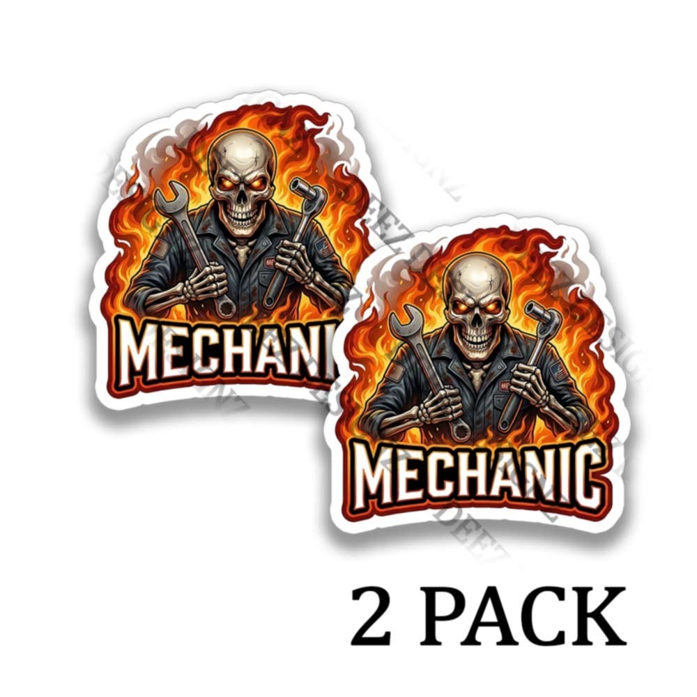 Bad Ass Skeleton MECHANIC Sticker Funny Auto Body Decal 2 PACK
