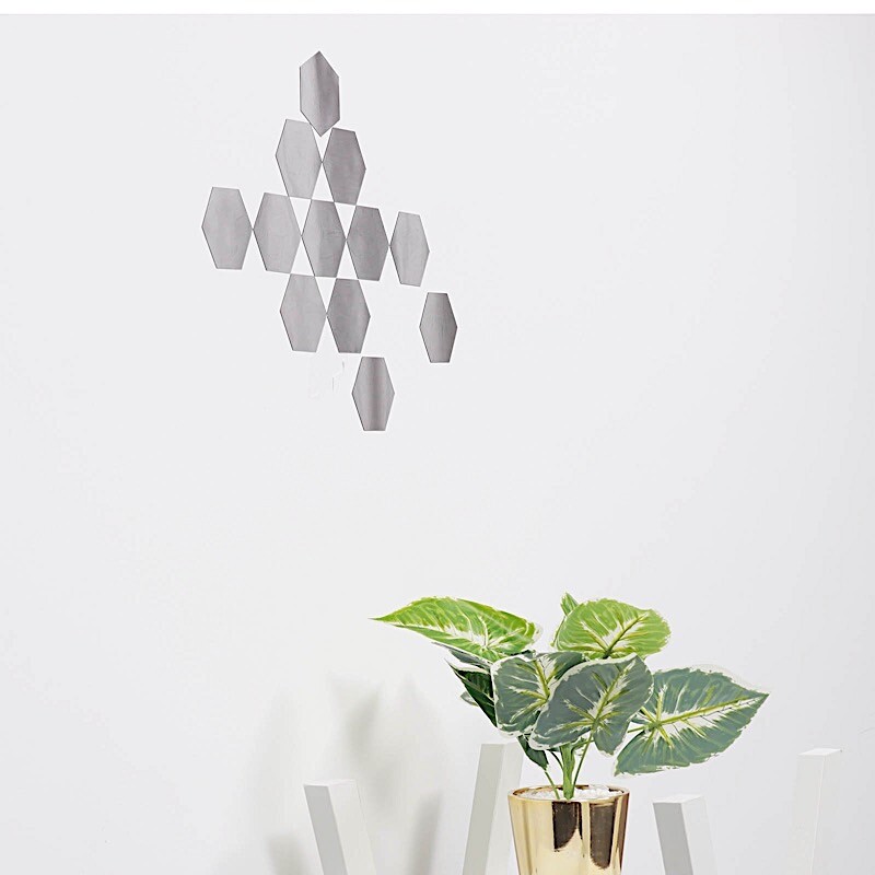 Hexagon 12 Silver 5" MIRROR STICKERS Acrylic WALL DECALS Dorm Rooms Decorations