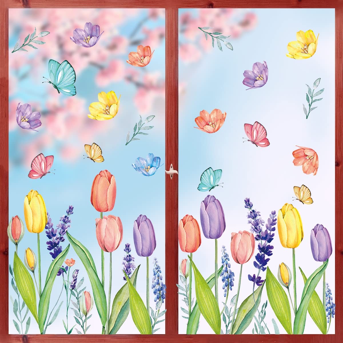 Spring Summer Window Cling Stickers 67 PCS Tulip Butterfly Flower Decals