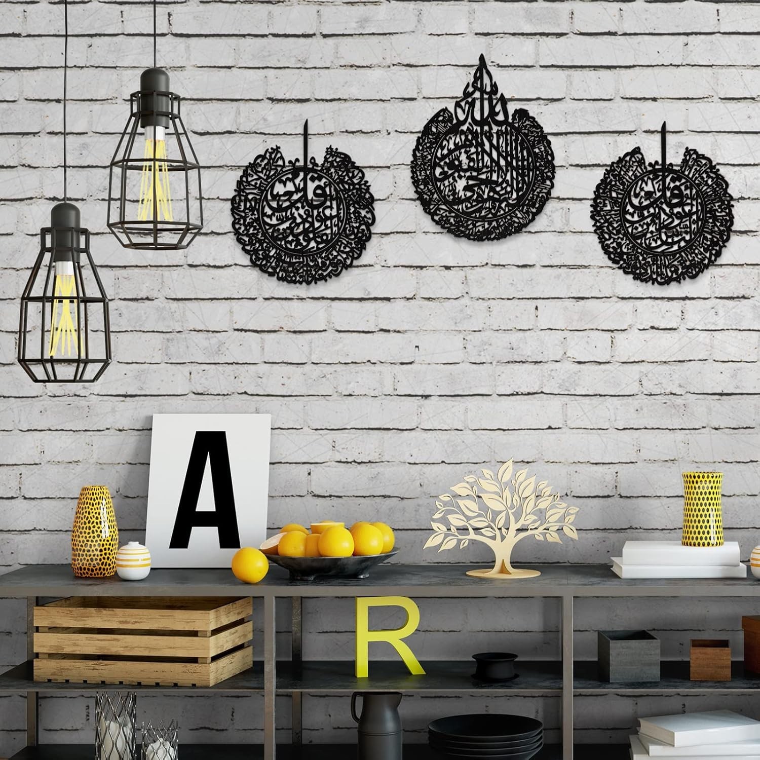 Islamic Wall Decor 3 Pieces Wooden Calligraphy Art for Home Bedroom