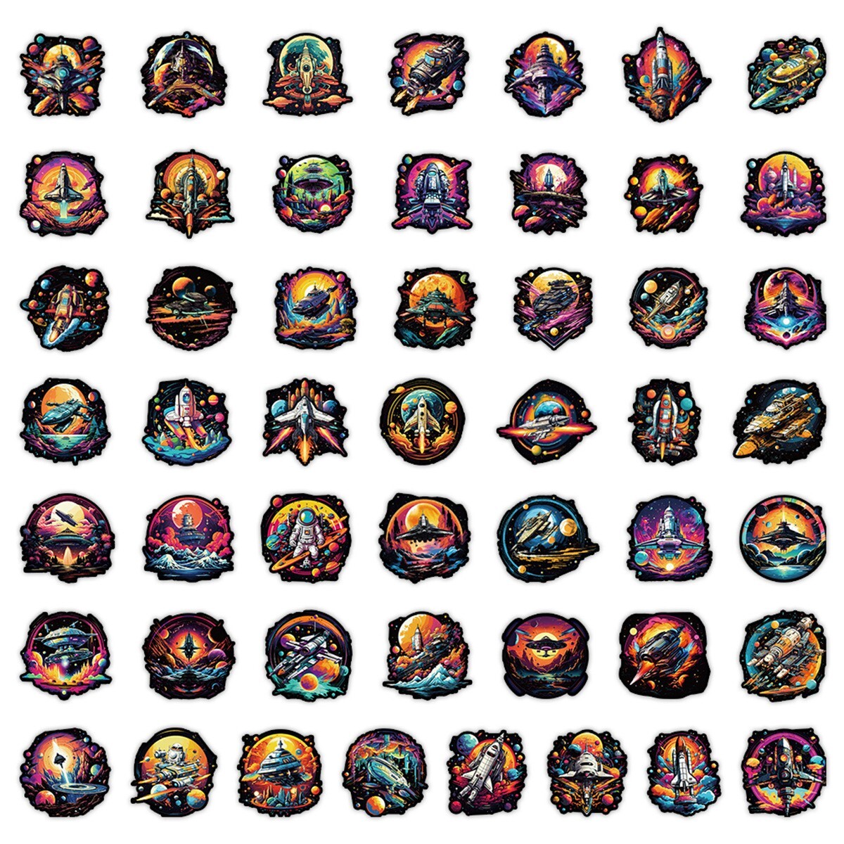 50Pcs Stickers Spaceship Galaxy Outer Space Laptop Luggage Car Graffiti Vinyl