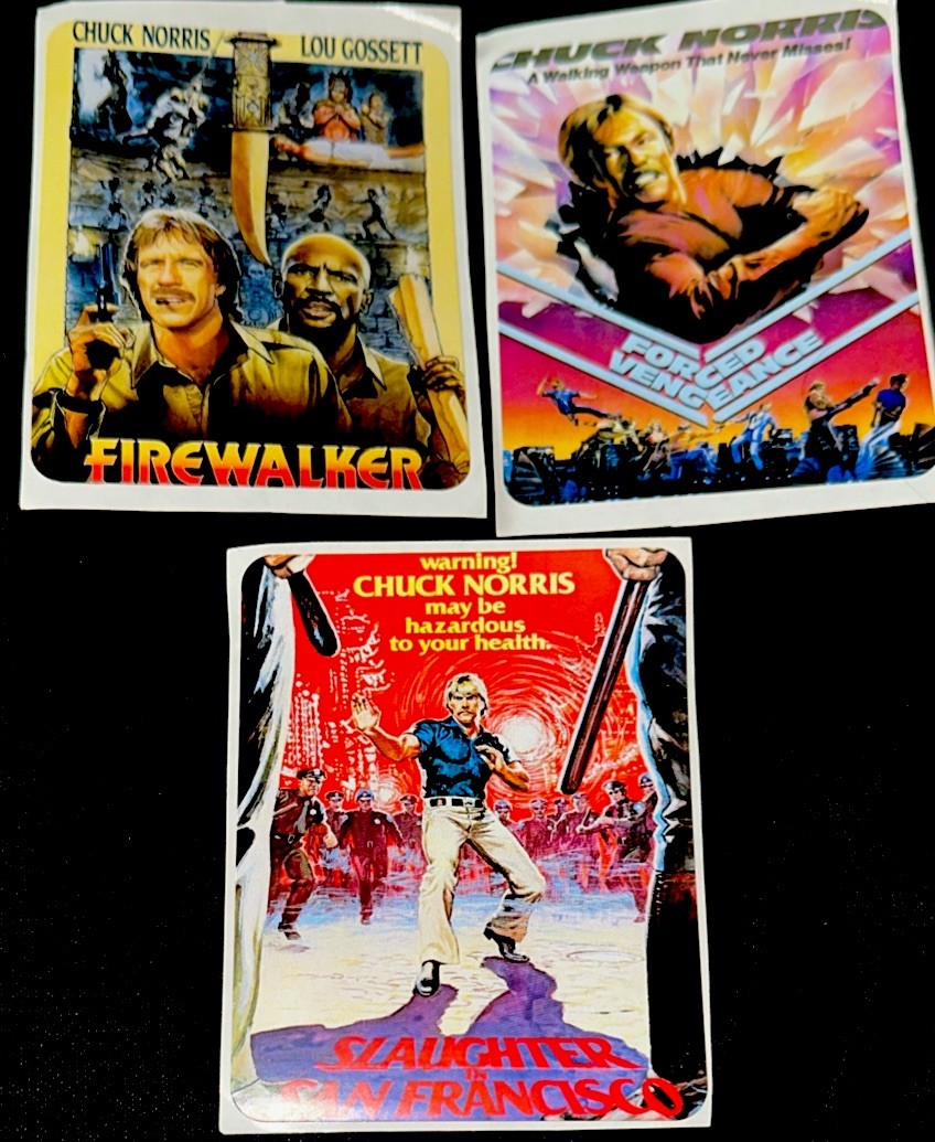 CHUCK NORRIS 3 STICKERS✨🥋🥇🥋🥇🥋✨3 1/2” X 2 3/4”✨Each One✨GREAT ACTOR✨💛💜❤️✨