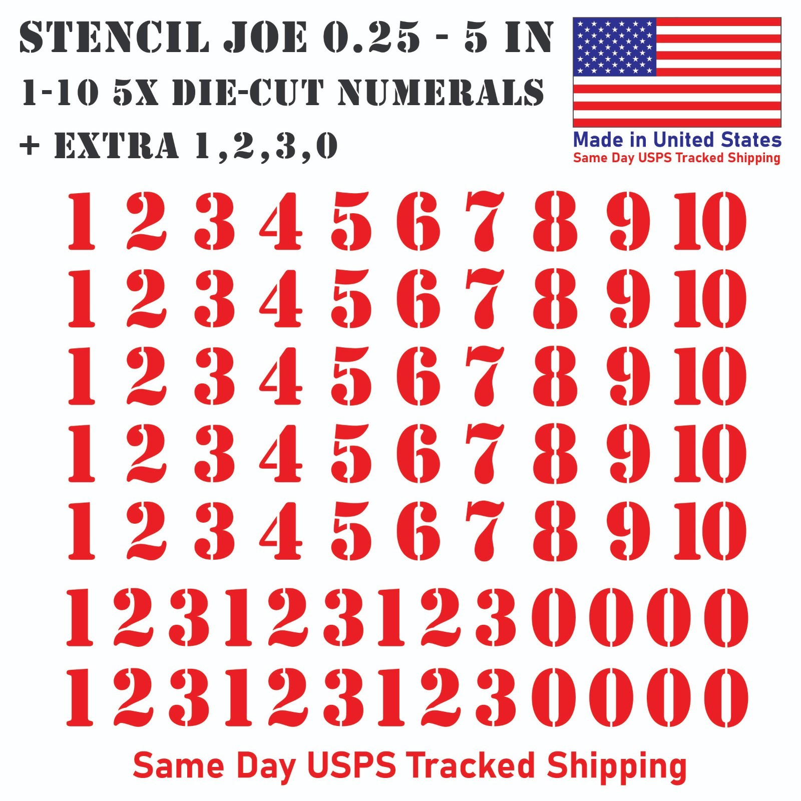 1-10 5x+ Stencil Joe Outdoor Vinyl Decal Numbers for Mailbox Door Address Locker