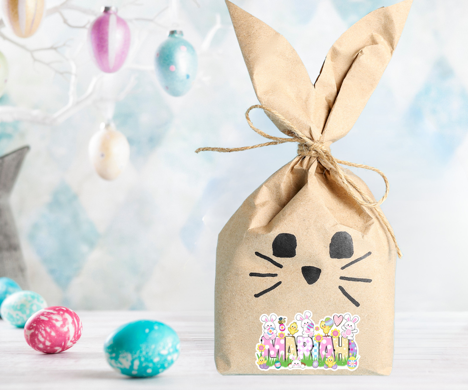 Custom Easter Name Sticker Waterproof Gift Water Bottle Laptop Tumbler Label