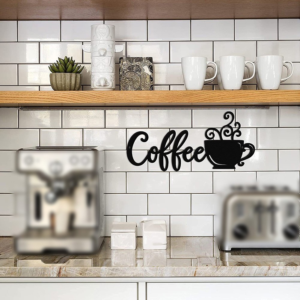 Contemporary Coffee Cup Metal Wall Art Iron Decor for Home Office 38 18cm