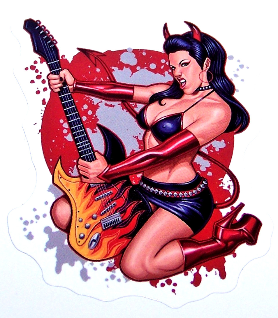 DEVIL ROCKER – Cut Sticker Decal Band Music Hot Heavy Metal Babe Guitar