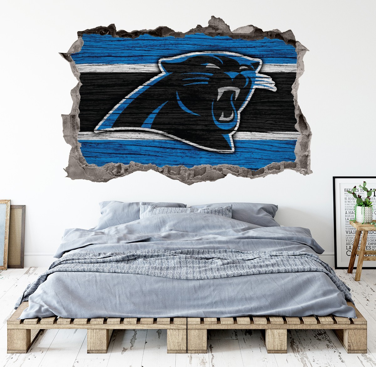 Carolina Panthers Wall Art Decal Logo 3D Smashed Football Print Decor Sticker